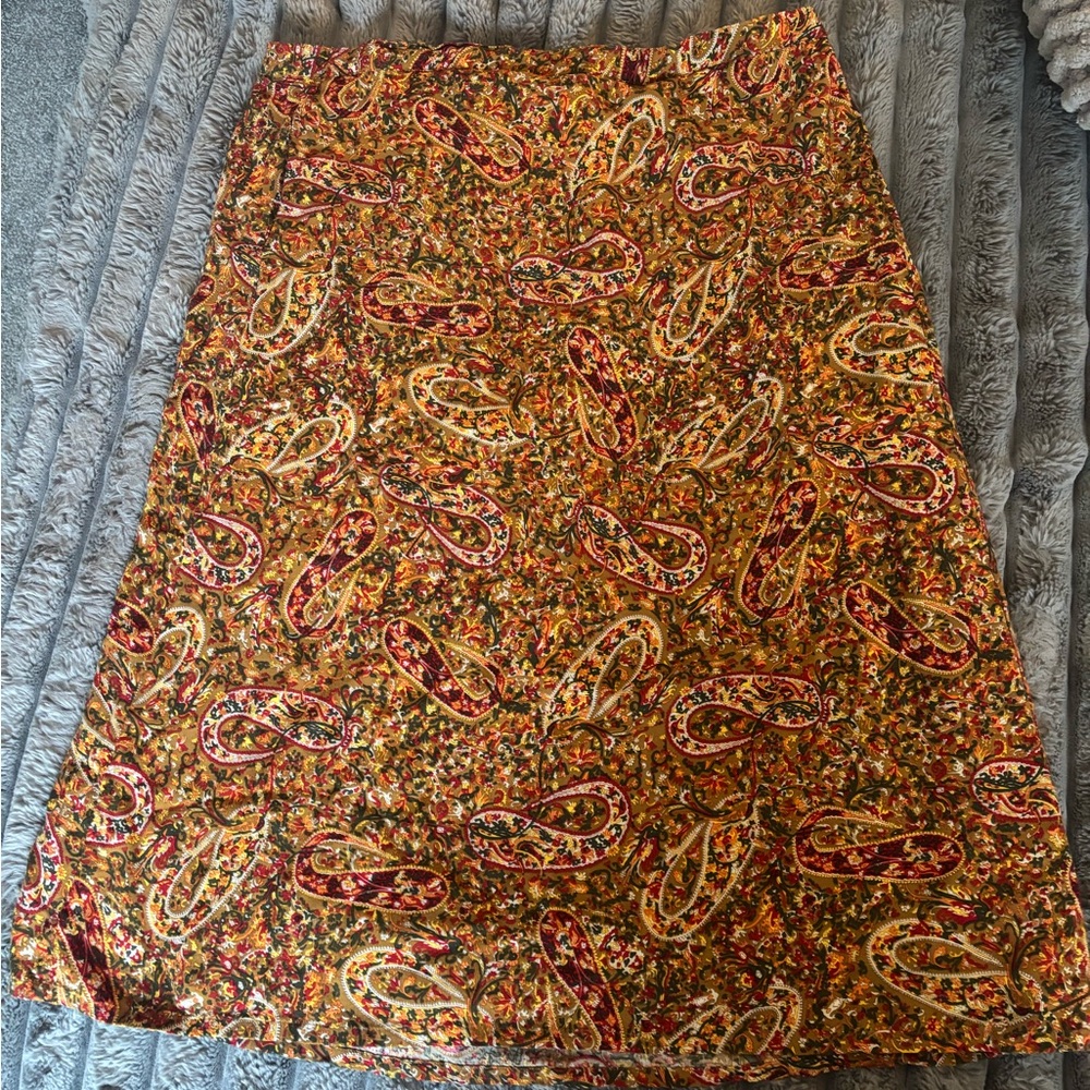 Orvis Paisley Midi Skirt in Mustard and Red